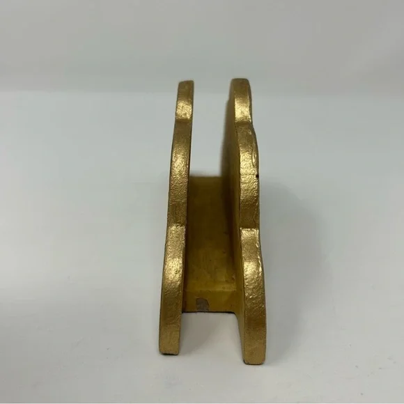 Vintage Blue Wood Napkin Hand Painted White Flowers Double Sided Gold Tone - Picture 2 of 8